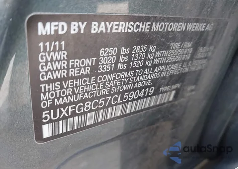 2012 BMW X6 xDrive50I из США, поврежденный, VIN 5UXFG8C57CL590419